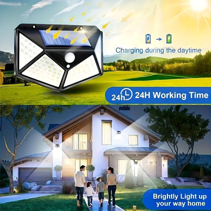 4packs Solar Wall Lights 100 LED Super Energy Saving Lights, Motion Sensor Security Lights, 270° Range Lighting Outdoor Wall Lights, With 3 Modes For Yard Garden Patio Courtyard Fences Driveway Pathway