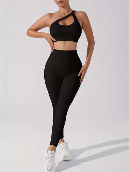 Women's 2pcs Yoga Set: Sexy One-Shoulder Sports Bra & High-Waist Butt Lifting Leggings - Stretchy, Non-See-Through Activewear