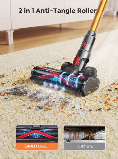 46000Pa/55Min Vacuum Cleaner Cordless, Cordless Vacuum Cleaner Super Quiet, Powerful Cordless Stick Vacuum Cleaner with LED Display/Anti-Tangle Brush, Detachable Battery, Lightweight 1.5L Dust Cup Perfect for Pet Hair, Floor,