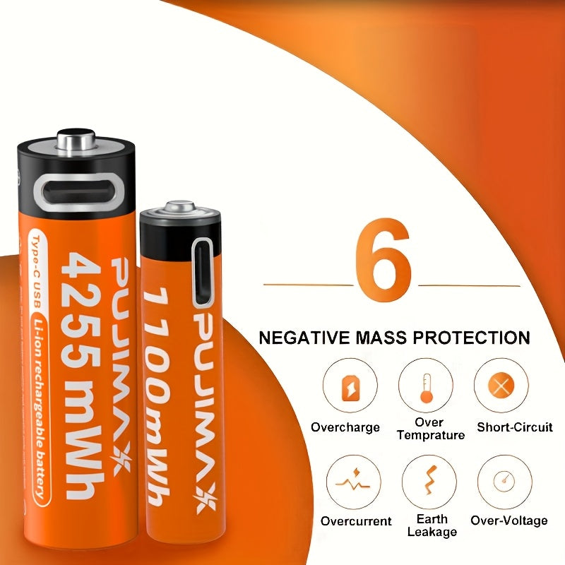 Pacote combinado de pilhas de lítio recarregáveis ​​​​PUJIMAX AA4255mWh + AAA1100mAh, 1,5V, 2+2/4+4/8+8 unidades, compatíveis com 90% dos dispositivos eletrónicos, duráveis ​​e de longa duração, com baixo consumo de energia.