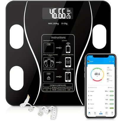 1pc Scales Smart Digital LED Scale, Fat Measurement Scale, Smartphone App Connection (Battery Models, Batteries Not Included), Bathroom Tools