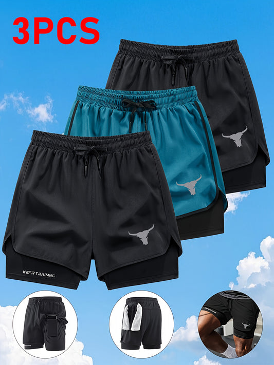 Zhiyu OBM 3pcs Men's Fitness Running Shorts, Elastic Waistband, Soft Lining, Towel Included, Perfect as a Gift