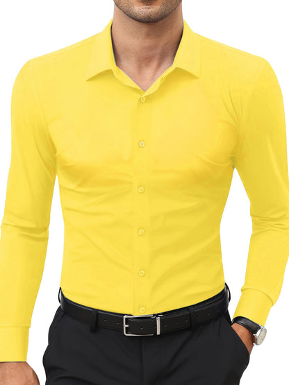 Camisola de homem de manga comprida com corte slim - 55% algodão, 40% poliéster, 5% elastano, cor lisa, para todas as estações, tecido plano, fecho com botões, gola de lapela, ideal para o fim de semana, 125 g/m²