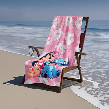 1pc Lilo & Stitch Beach Towel - Pink Floral Design, Soft Microfiber, Perfect for Yoga, Travel, Swimming, Beach, Fitness, Camping, Bathroom - Ideal Valentine'S Day & Birthday Gift, Beach Accessories | Playful Design | Durable