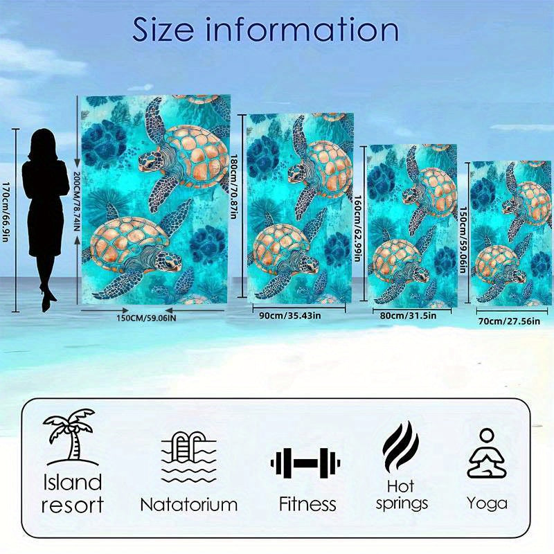 1pc Oversized Beach Towel with Vibrant Sea Turtle Ocean Print – Super Soft Quick-Dry Microfiber, Multi-Use for Yoga, Swimming, Fitness, Camping & Sandbathing, Beach Blanket, Yoga Accessory, Contemporary Style, Quickdry Fabr
