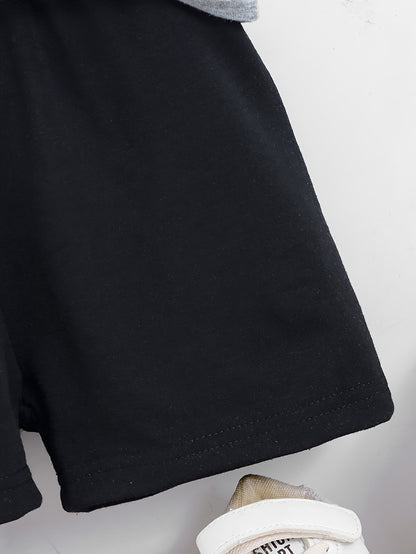 2pcs Set of Boys' Summer Striped Print Round Neck Short Sleeve T-shirt and Casual Shorts