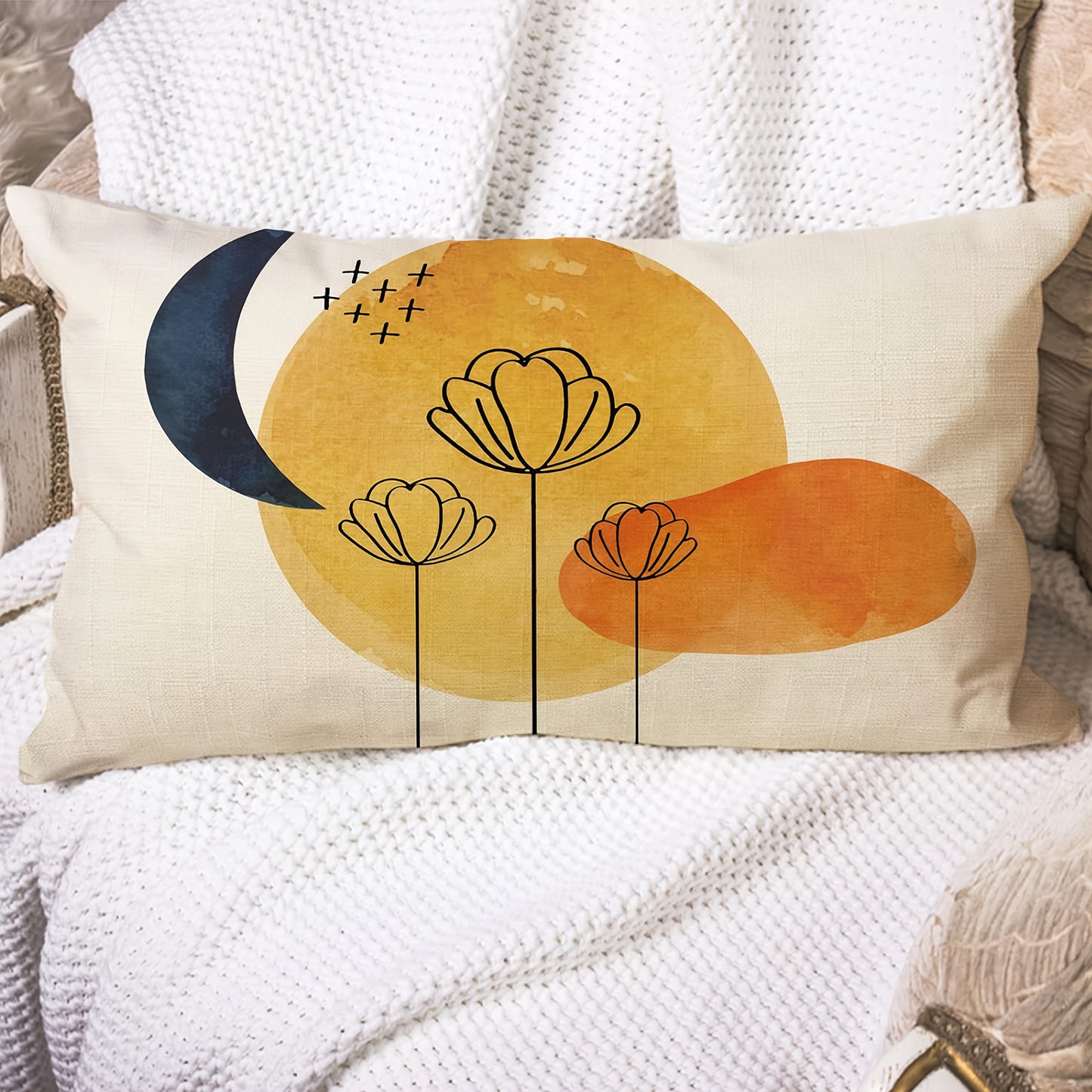 4pcs Boho Abstract Art Decorative Throw Pillow Covers - Modern Geometric, Sun & Moon Designs with Botanical Accents, Rectangular Polyester Cushion Cases for Home Decor - Machine Washable, Zip Closure (No Inserts), Decorative