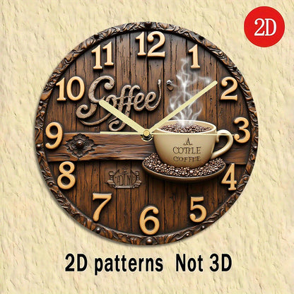 Coffee Lover's Silent Wall Clock - Non-Ticking Modern Decor with Cup Design, Battery-Powered Acrylic Clock for Living Room, Kitchen, Office - Brown & Golden Cafe Theme Gift for Coffee Enthusiasts (AA Battery Not Included), Co
