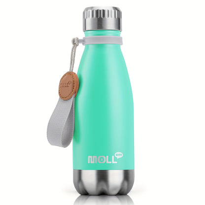1pc Mollcity 9oz/266ml Stainless Steel Water Bottle - Vacuum Insulated, Leak-Proof, BPA-Free, Double-Wall Insulated with Carry Strap, 24H Cold & 12H Hot, Lightweight & Durable for School, Sports, Travel, Outdoor, Gym, Hiking