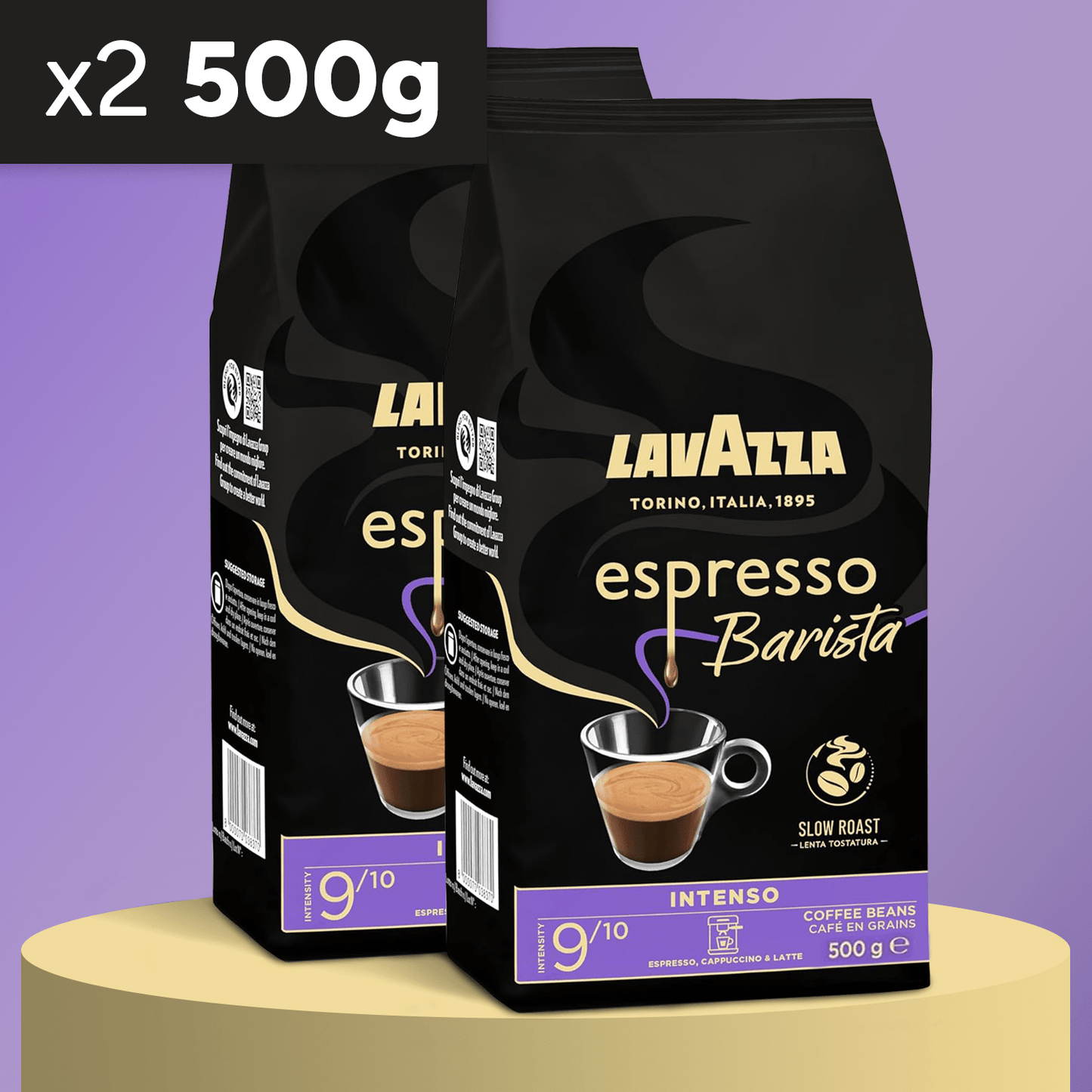 Lavazza Natural Roast Whole Bean Coffee, Barista Intenso Espresso Blend, Arabica and Robusta, with Aromatic Notes of Cocoa and Wood, Intensity 9/10, Medium Roast, 1/2 kg