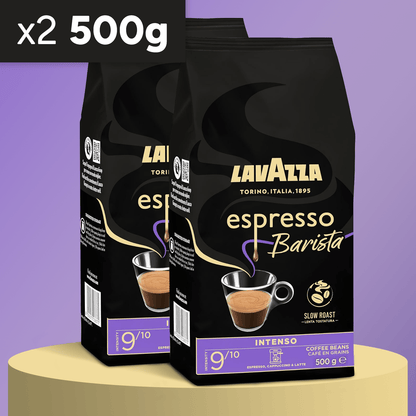 Lavazza Natural Roast Whole Bean Coffee, Barista Intenso Espresso Blend, Arabica and Robusta, with Aromatic Notes of Cocoa and Wood, Intensity 9/10, Medium Roast, 1/2 kg
