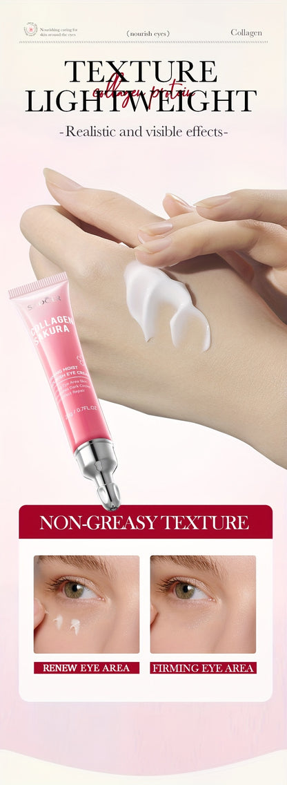 [Top-Rated] Sakura Collagen Eye Cream - 20g, Hydrating & Firming, Reduces Dark Circles & Wrinkles, for All Skin Types, Hypoallergenic with Hyaluronic Acid, Caffeine & Ceramides, Moisturizing & Anti-Aging,, Suitable for Sensit