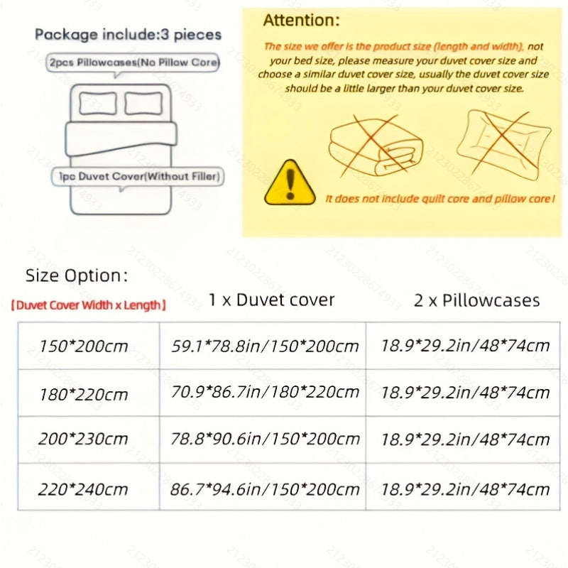 3pcs, New Minimalist Pure Cotton Three-Piece Set, 1*Duvet Cover + 2*Pillowcases, Soft and Comfortable, Machine Washable, Suitable for Bedroom, Guest Room, Dormitory, All-Season Use, Guest Room Essentials, Pillowcase And Duvet