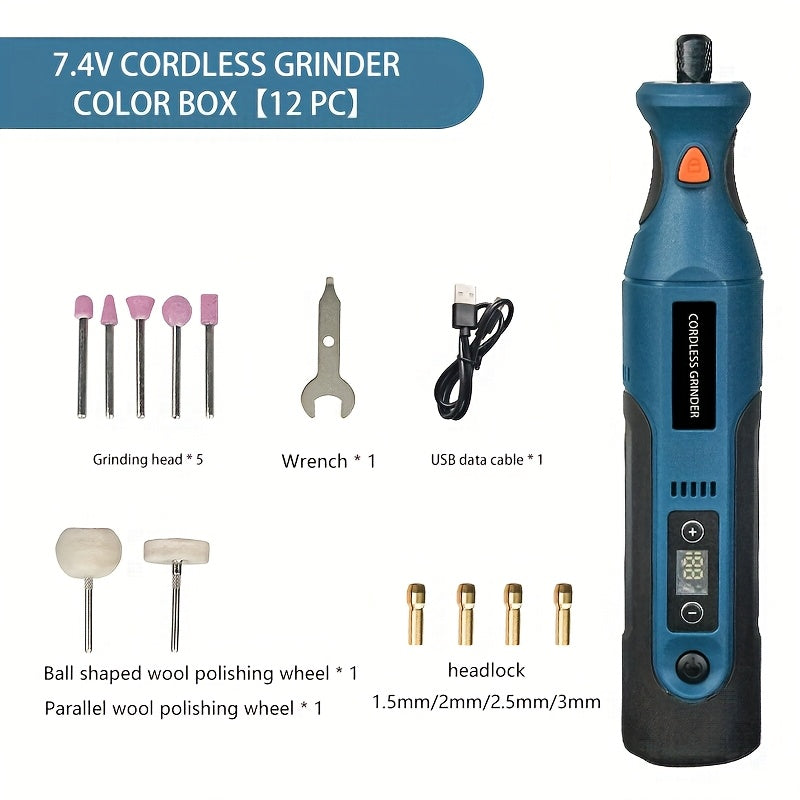 Rechargeable Electric Polishing Machine, 7.4V High Power Grinder, Wireless Rotary Tool with Battery, Adjustable Speed Carving Pen for Wood Carving and Polishing, Perfect Christmas Gift for Friends and Family