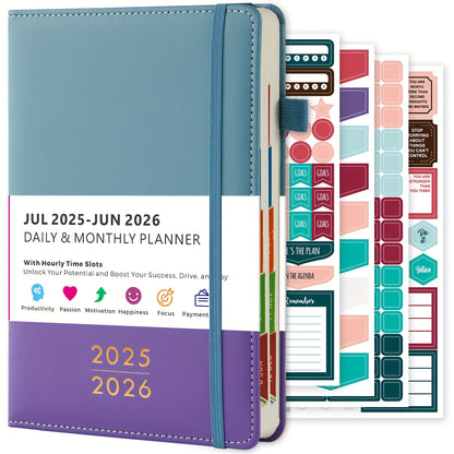 2025-2026 Academic Planner with 12-Month Labels - Daily and Monthly Management Organizer, Marker Section, Faux Leather Cover, 21.34cm x 14.48cm Adult Back Planner, Academic Planner Notebook, Organized Layo