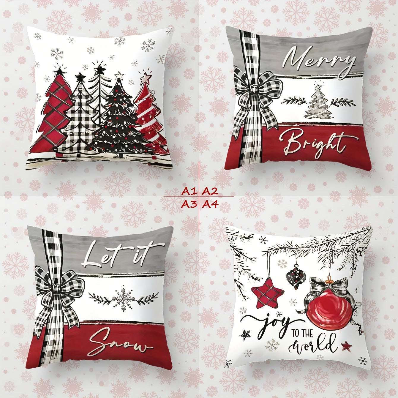 4pcs Festive Christmas Pillow Covers, 44.96cm x 44.96cm, Super Soft Polyester, Reversible Santa Claus & Reindeer Designs with Zip Closure - Ideal for Sofa, Living Room, Bedroom Decor (No Inserts), Christmas Pillow Covers