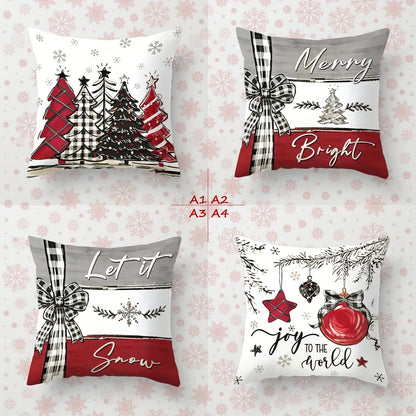 4pcs Festive Christmas Pillow Covers, 44.96cm x 44.96cm, Super Soft Polyester, Reversible Santa Claus & Reindeer Designs with Zip Closure - Ideal for Sofa, Living Room, Bedroom Decor (No Inserts), Christmas Pillow Covers