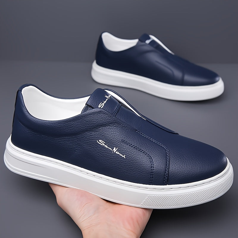 Men'S Navy Blue Slip-On Sneakers - Stylish Low Top Casual Shoes with White Sole, Comfortable Microfiber Upper, Perfect for Daily Outings and Outdoor Activities, All-Season Footwear, Casual Walking Shoes|Stylish Slipon Sneaker