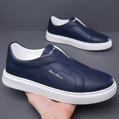 Men'S Navy Blue Slip-On Sneakers - Stylish Low Top Casual Shoes with White Sole, Comfortable Microfiber Upper, Perfect for Daily Outings and Outdoor Activities, All-Season Footwear, Casual Walking Shoes|Stylish Slipon Sneaker