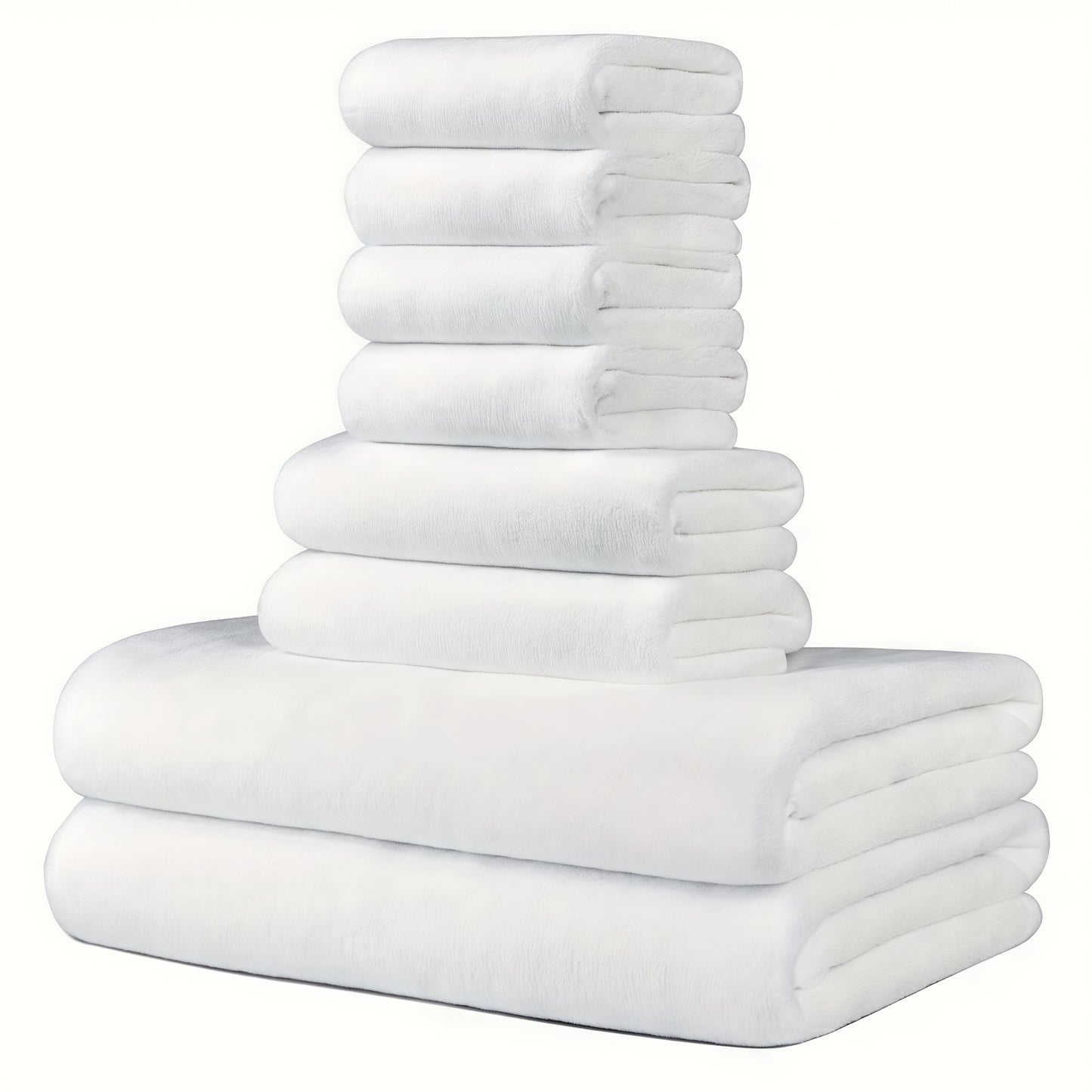 8-Pack Ultra-Soft Coral Fleece Bath Towel Set, 2 Bath Towels 69.85 X 139.7 cm, 2 Hand Towels 34.8 X 74.93 cm, 4 Square Towels 29.97 X 29.97 cm, Quick-Drying, Highly Absorbent And Lightweight, Gentle Camping Towels