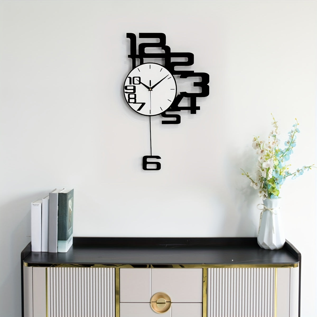 1pc Modern Minimalist Personality Metal Wood Creative Wall Clock, Large Battery Operated Clock For Living Room, Kitchen, Bedroom, Dining Room And Office Decor, For Autumn Thanksgiving Halloween Harvest Festival, Home Decor, A