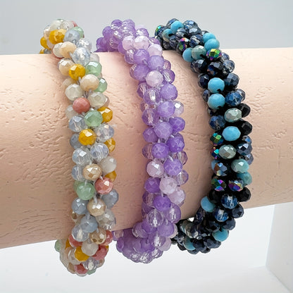 Esbbela 3pcs Bracelet Set Holiday Gift Beaded Artificial Crystal Stackable Strap Set with Elasticity Suitable for Women Men 16.51-20.32cm Daily Vacation