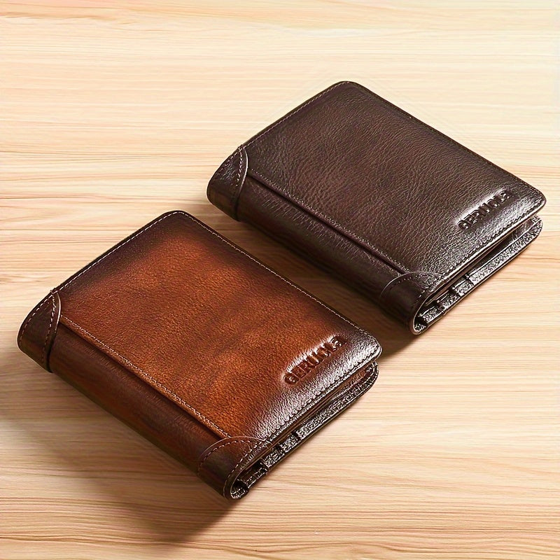 Men's Genuine Leather Premium Slim Driver's License Card Holder, Trendy 3-Fold Wallet, Top-Grain Cowhide, Large Capacity RFID Blocking Credit Card Holder, Portable Cash Work Business Commuter Office Anniversary Couple Birthda