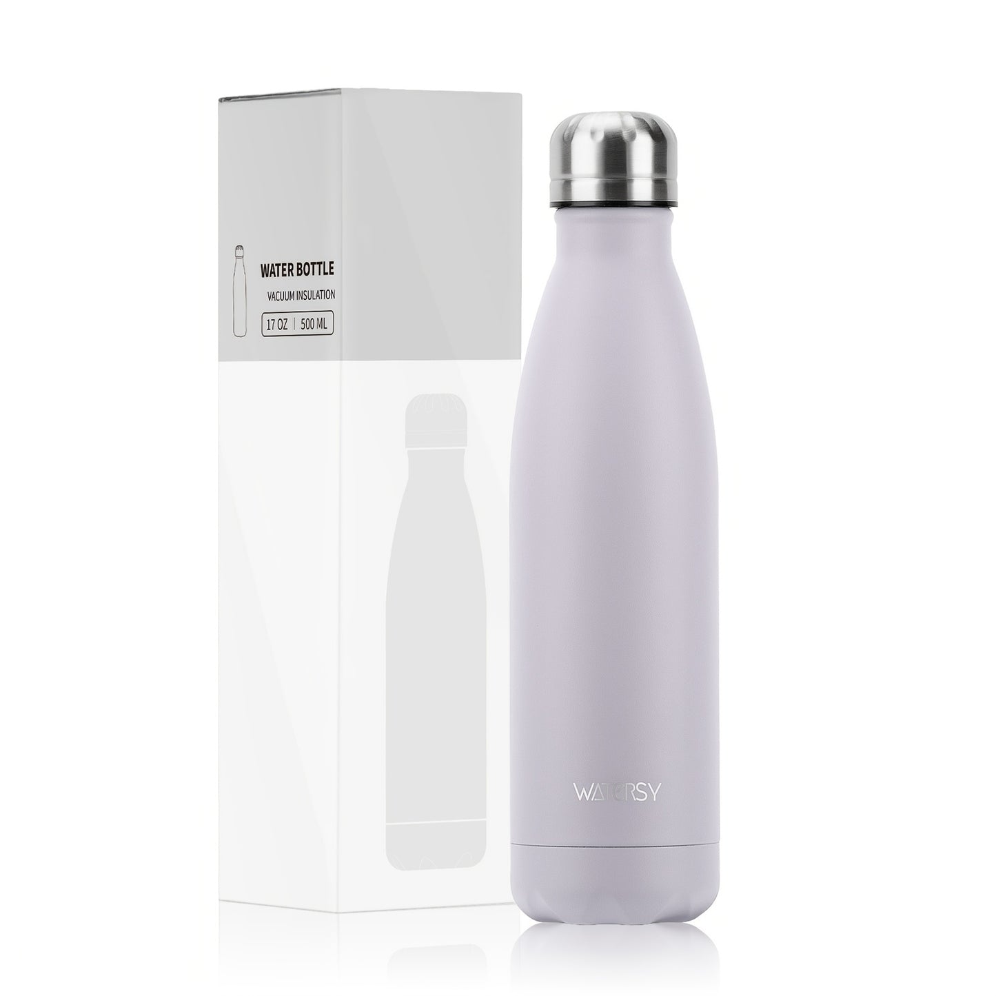 1pc WATERSY 17Oz/500Ml Outdoor Water Bottle 304 Stainless Steel Insulation for Heat Preservation And Cold Preservation with White Card And Silver Hot Stamping Box 2 Sealing Rings