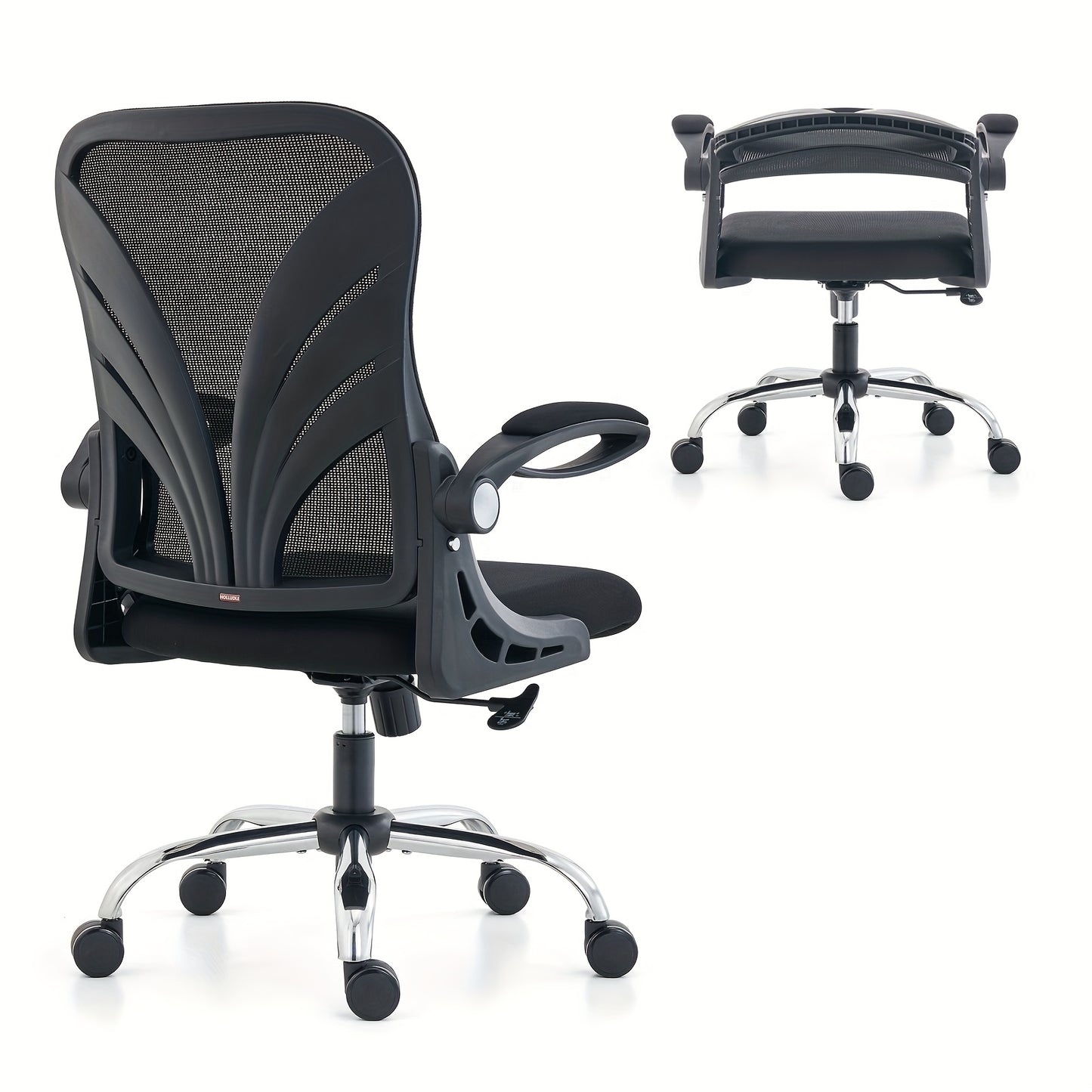 Ergonomic Office Chair with Foldable Space-Saving Design, Breathable Mesh Back &amp; Adjustable Lumbar Support, Flip-Up Armrests, Height-Adjustable - Heavy-Duty Plastic Frame, Foam Padding, White/Black Color Options - Ideal for H