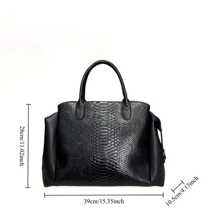 Elegant Black Snake Pattern Handbag for Women - Large Capacity, Detachable Shoulder Strap, Vegan Synthetic Faux Leather, Perfect for Daily Use and Work, Ideal Holiday Gift, Versatile Trolley | Avantgarde Style | Synthetic Fa