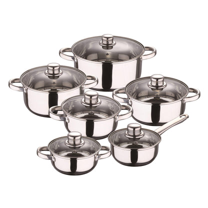 Well Home 12pcs Stainless Steel Kitchen Battery Game with Induction Bases And Ergonomic Handles