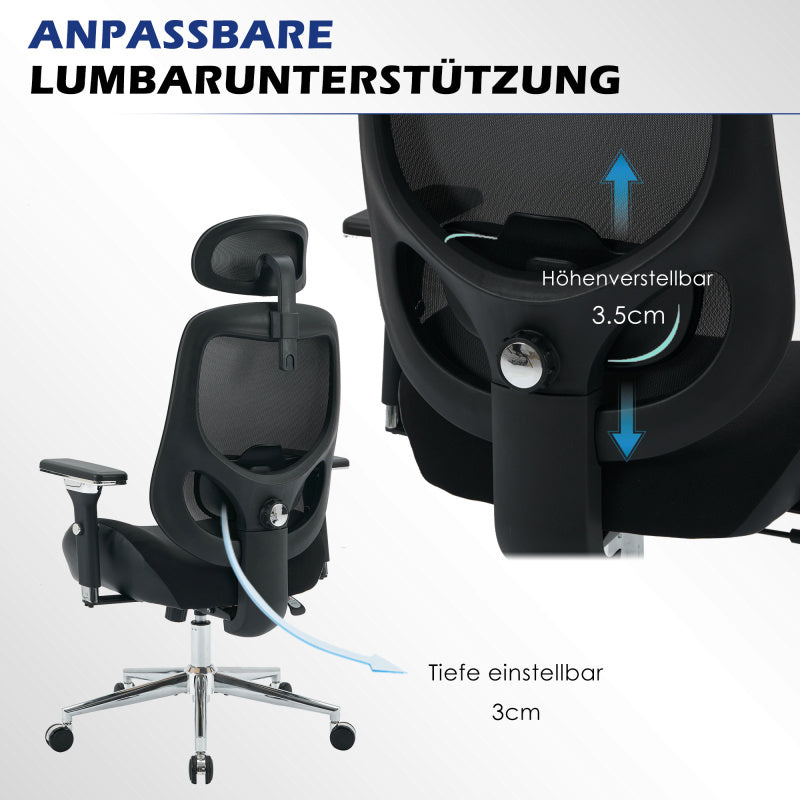 Heavy-Duty 230kg Capacity Ergonomic Office Chair with 4-in-1 Height Adjustment, 120° Tilt & Lumbar - Heavy Duty Desk Chair with 4D Armrests, 5-Wheel Base, Smooth-Rolling Casters, Headrest - Ideal for Tall Users & Long Hours