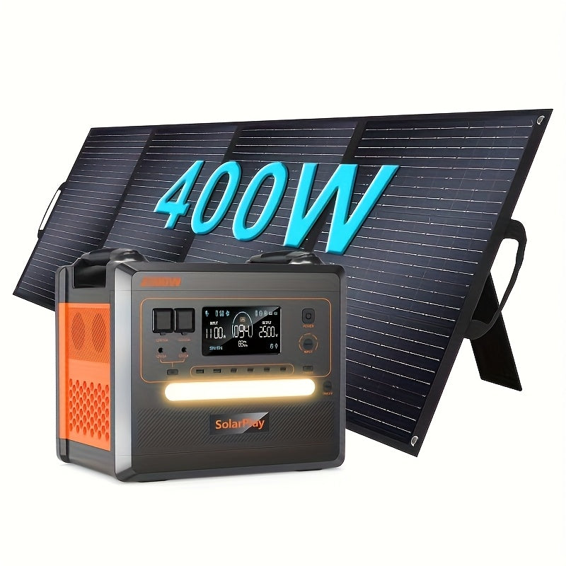 SolarPlay Portable Power Station 2500W (peak 4800W), 2304Wh Solar Generator, Equipped with 400W Solar Panels for 1.5-hour Fast Charging, BMS Emergency Power Supply, Used for Home Backup, Camping, Outdoor Battery Backup, Power