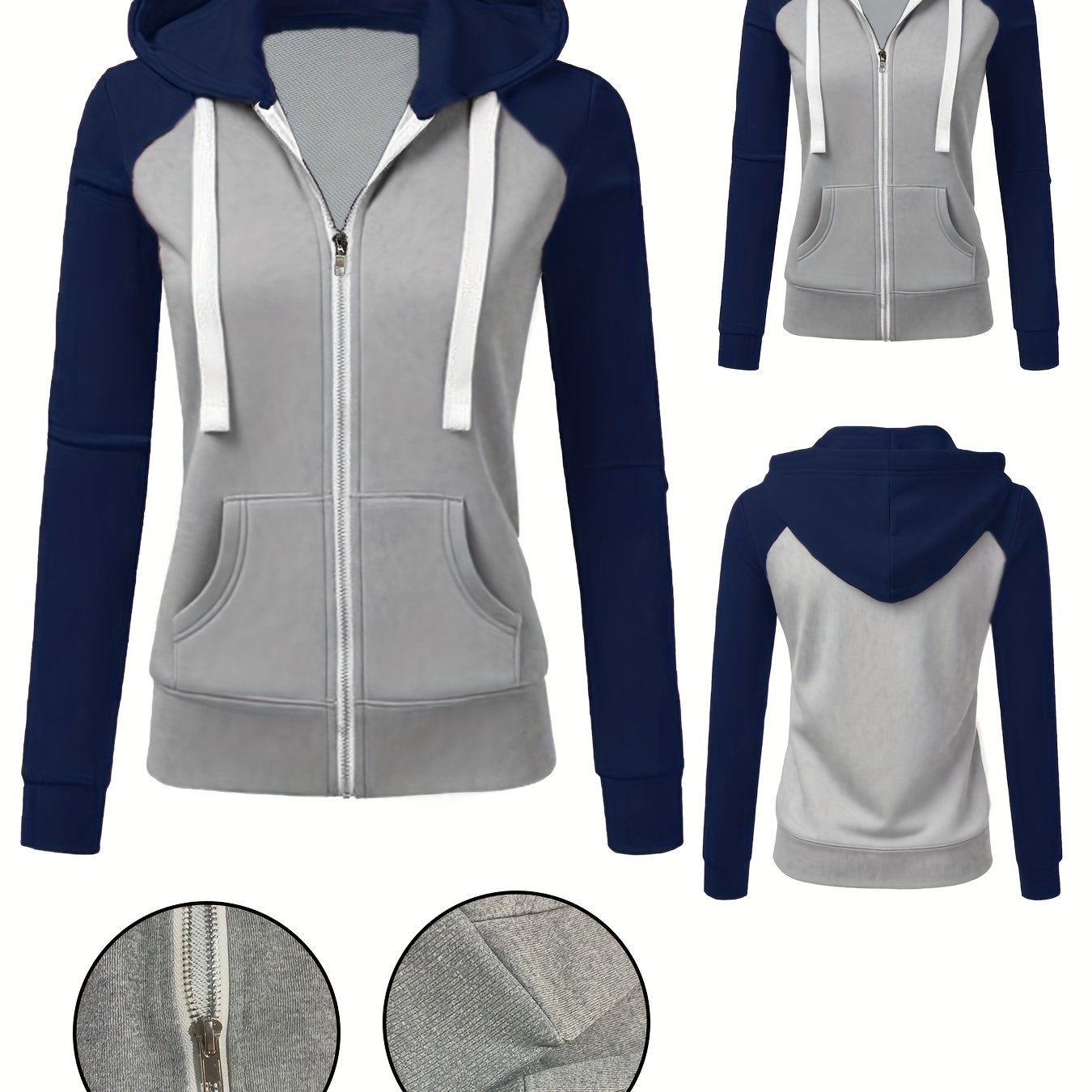 Women's Elegant Zip-Up Hooded Jacket - Slim Fit Winter Coat with Full-Zip Front Closure, Side Pockets - Machine Washable Outerwear for Office, Casual, Formal Events - Available Now!, Office Wear, Sleek Design, Soft Fabric, Fa