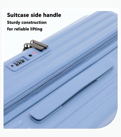 Hard Shell Spinner Luggage, Front Opening, Telescopic Handle, Durable ABS+PC Material, TSA Lock, Cup Holder, Shock Absorbing Wheels, Iron Pull Handle, No Electricity Required, No Print, for Travel