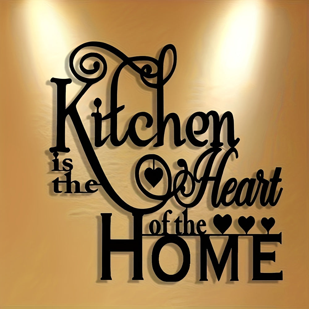 2D Flat, 1pc "Kitchen is the Heart of the Home" Metal Wall Decor - Elegant Script Kitchen Sign with Heart Accents - Durable Metal Art Plaque for Home, Cafe, Restaurant, Bar - Warming Gift for Cooks and Home Decorators, Cafe