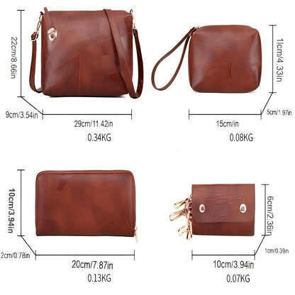 Conjunto de seis bolsas de senhora em PU, incluindo bolsa a tiracolo, bolsa de ombro única, bolsa de mão e bolsa grande.