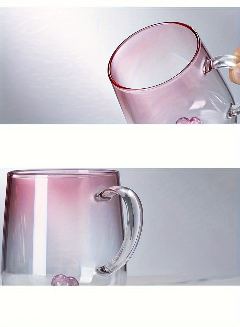 1pc Heart-Shaped Gradient Glass Cup, 350ml - Heat-Resistant, Decorative Coffee & Juice Mug with Handle, Perfect for Valentine's Day or Birthday Gift