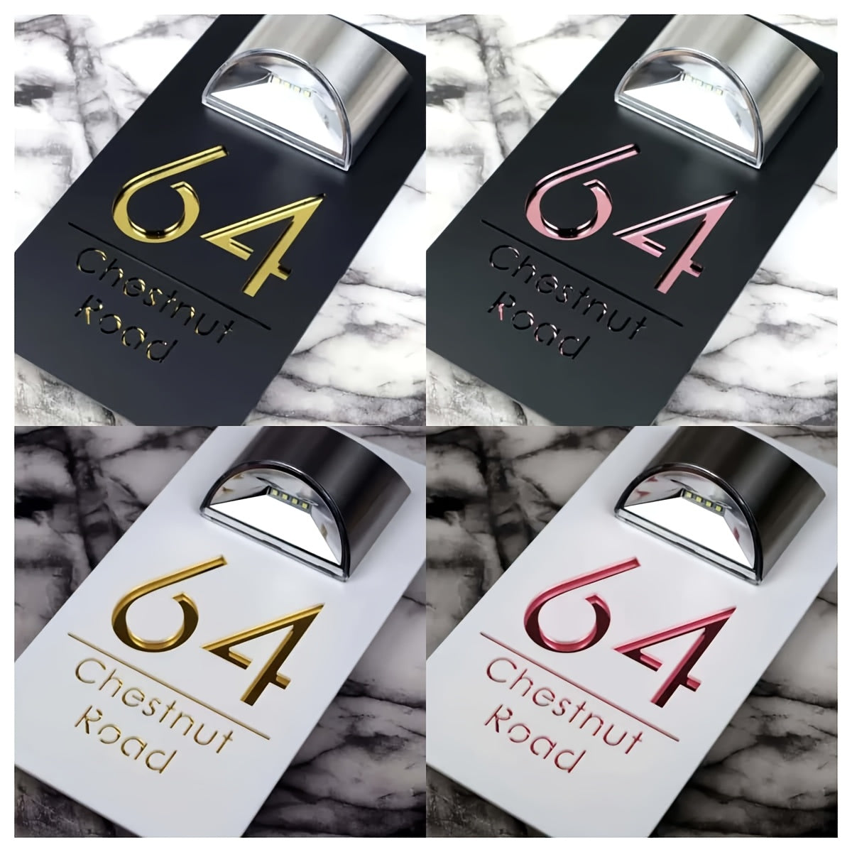 Customizable Text Solar-Powered Double-Layer Acrylic Door Sign - Golden and Silvery Dual-Layer Acrylic Design - Suitable for Companies, Homes, Apartments, Bars, etc. as Outdoor Entrance Street Address Wall Decor