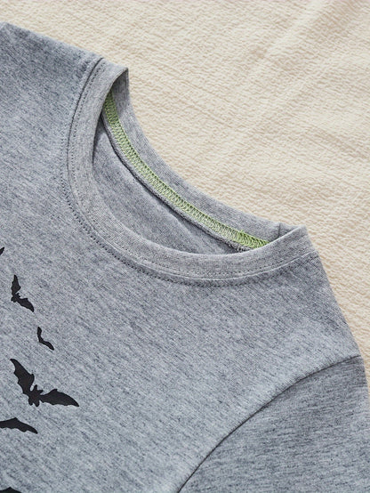 Boys' Long Sleeve Cotton T-Shirt, Casual Crew Neck, Dinosaur Print, Breathable Knit Fabric, for Fall - Casual & Outdoor Wear