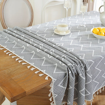 1pc, Bohemian Geometric Wave Pattern Tablecloth - European Style Cotton and Linen Rectangular Tablecloth for Farmhouse, Restaurant, Picnic, Camping, Birthday Party Decoration and Home Decor