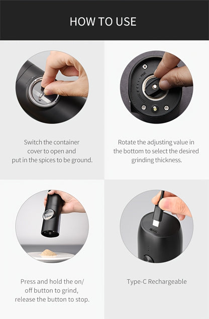 1pc/2pcs Option, Rechargeable Electric Salt And Pepper Grinder, Automatic Salt And Pepper Grinder with LED Light, Adjustable Coarseness, Large Capacity, Suitable for Home Kitchen Barbecue, Restaurant, Outdoor, Wedding Gift