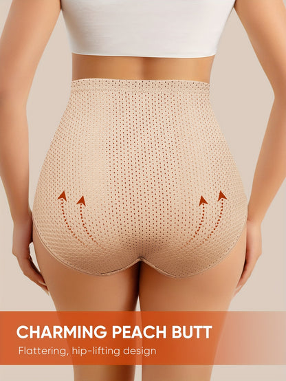 MIOTAN Women's High-Waisted Tummy Control Underwear - Tuck & Lift Butt Lifting Shaping Panties, Breathable All-Season Solid Color Triangle Briefs (No Bulk), High Elegant Everyday & Special Occasion Panties for Sensitive Beige