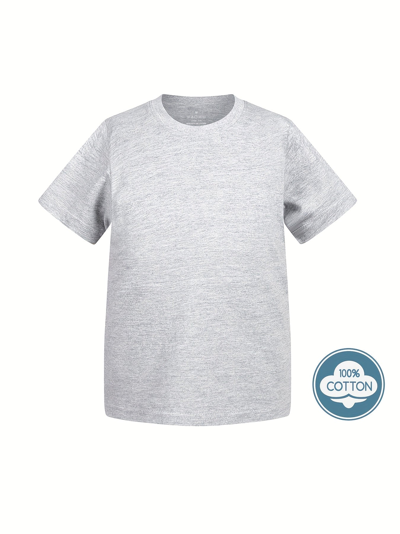 T-shirt infantil de cor sólida, blusa casual de manga curta, t-shirt infantil para o verão.