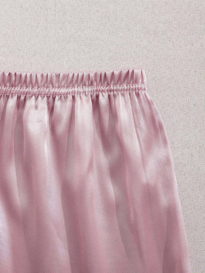 3 Sets Satin Pajama Set, Short Sleeve Lapel Top &amp; Elastic Waistband Shorts, Women's Sleepwear &amp; Loungewear