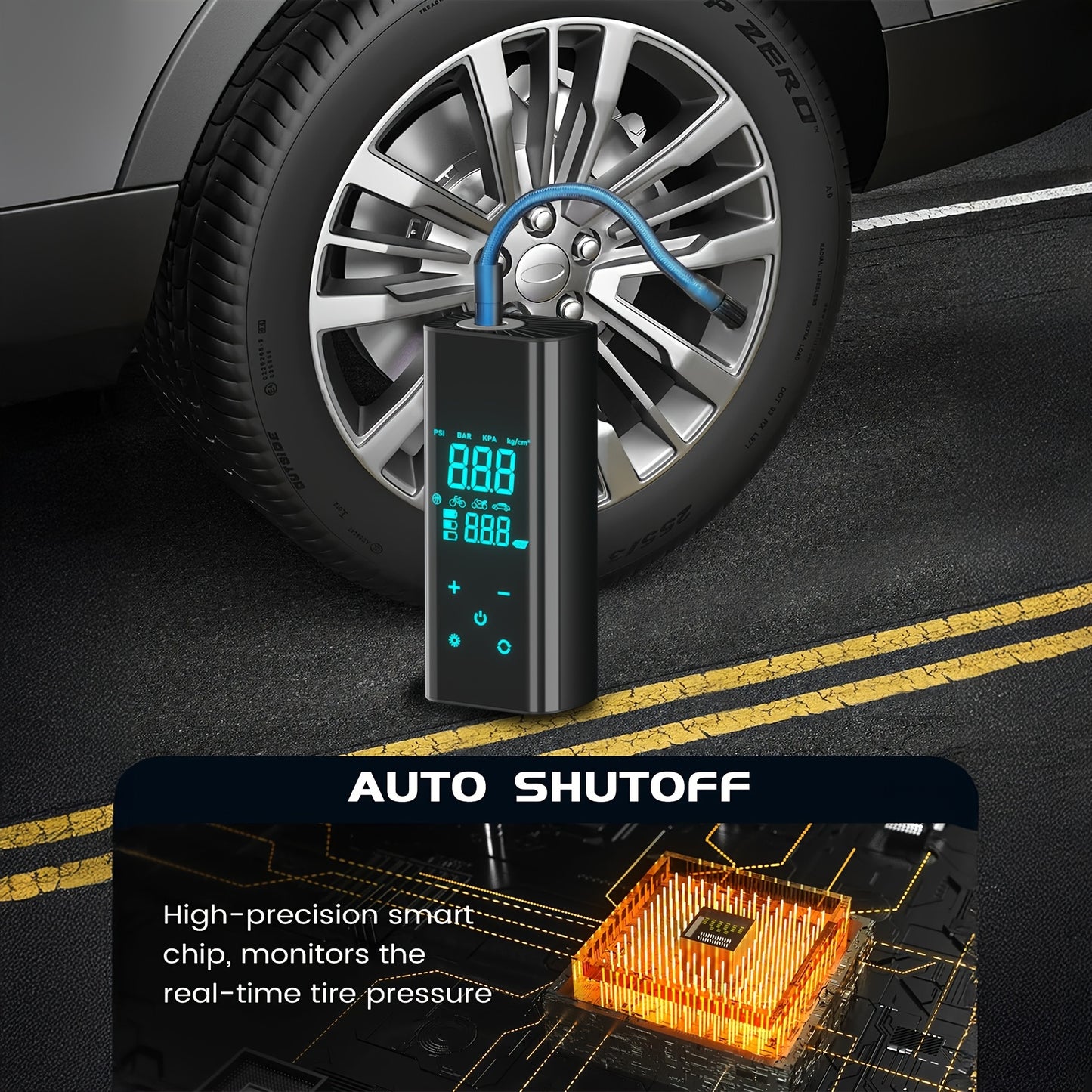 Recommendation: 150PSI High-Speed Inflator Pump with Intelligent Digital Display And Emergency Tire Repair Light. Suitable for Inflating Cars, Motorcycles, Bicycles, And Various Balls. Obsidian Black Version.