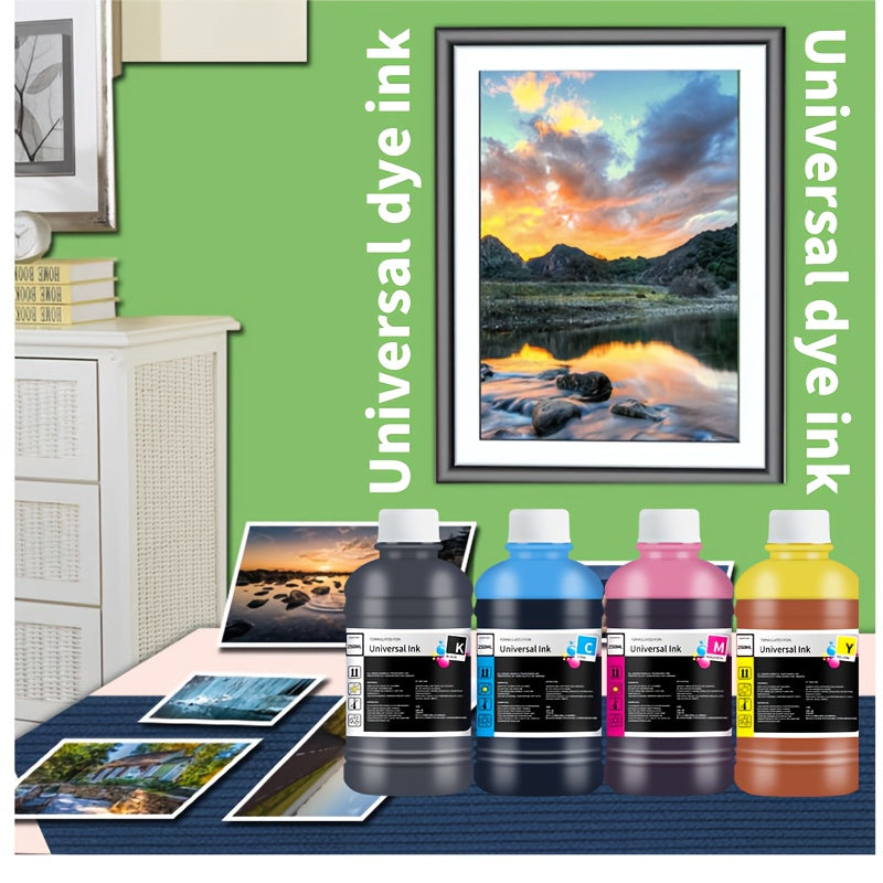 Dye Ink Cartridge Filling for Canon, Epson, HP, and Brother Printers - 250ml/8.45 oz universal ink cartridge with 4 color options (black, blue, pink, yellow) for HP 301XL, 302XL, 305XL, 304XL, PG-545, CL-546, 245, 246, 745 - H