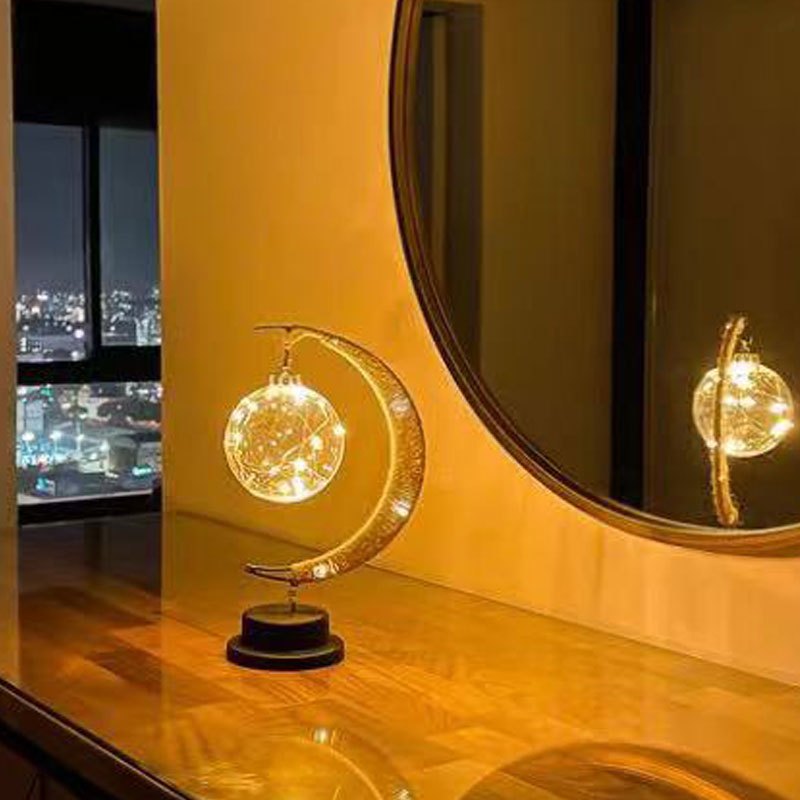 LED Ball Lamp Wrought Iron Moon Lamp, Plastic And Iron Bar Desk Lamp Decorative Lamp, Bedroom Decorative Modeling Lamp (battery Not Included) Halloween, Christmas Decor For Hotel/catering/event Holding