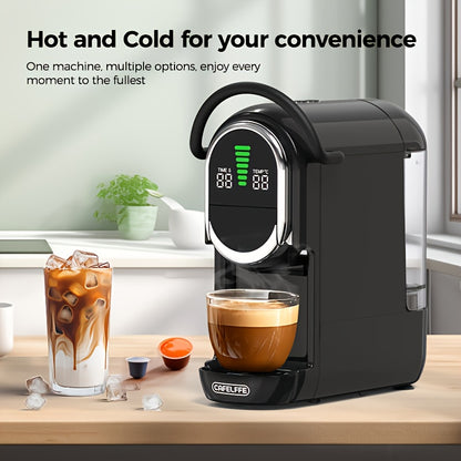 CAFELFFE 4-in-1 Capsule Coffee maker, Automatic Coffee Machine with hot & cold extraction, visual LCD panel, 7-level water adjustment. Compatible with DG/Nes Original/ground coffee/ese Pod, 19Bar. Suitable for home/office, pe
