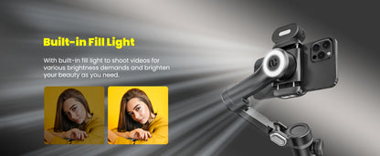 AOCHUAN SmartX Pro Combo 1 - Wireless Phone Gimbal Stabilizer with RGB Light, Extended Rod, and Carrying Case for YouTube & TikTok Video Creation (15 Pro Max Compatible), YouTube Video Stabilizer | Modern Gimbal Design | Comp